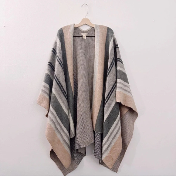 Free People Off Road Ruana Poncho Striped Pink Grey Winter Cozy Wrap - Picture 2 of 5